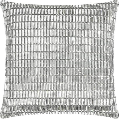 Fifth Avenue Pillow, Velvet Backing, Glass Stones, Dramatic, Hypoallergenic Fiber Insert, for Sophisticated Luxury Home Decor, Silver, 16", Sold Individually