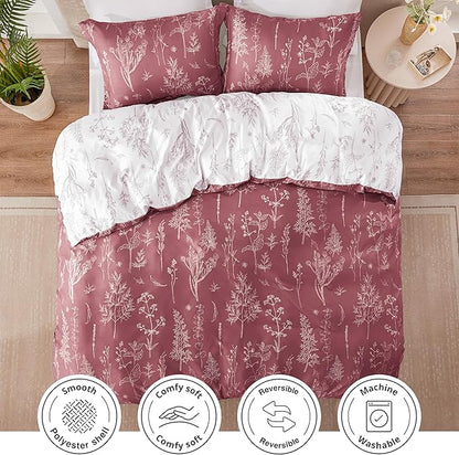 Love's cabin Vintage Rose Twin Comforter Set - Twin XL Size Comforter Set Dorm Bedding, 2 Pieces Cute Floral Bedding, Reversible Flowers Comforter, 1 Comforter & 1 Pillow Sham