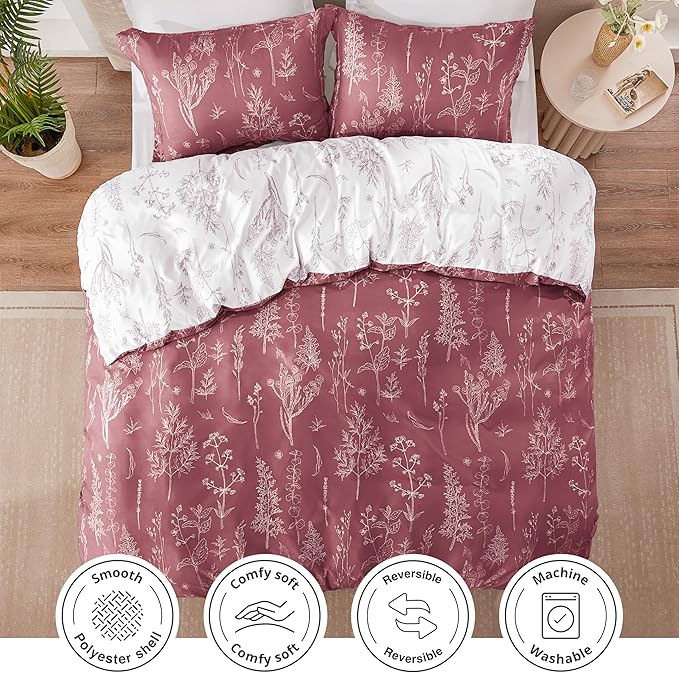 Love's cabin Vintage Rose Comforter Set King - King Size Comforter Set, 3 Pieces Cute Floral Bedding Sets for All Seasons,1 Soft Reversible Botanical Flowers Comforter and 2 Pillow Shams