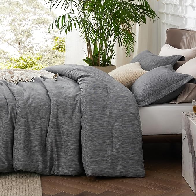 Bedsure Twin/Twin XL Comforter Set - Charcoal Grey Soft Bedding for All Seasons, Cationic Dyed Bed Set, 2 Pieces, 1 Twin Size Comforter (68"x88") and 1 Pillow Sham (20"x26"+2")