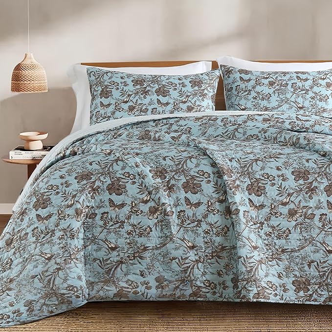 Quilt Set Queen Size Floral Patchwork Quilted, Soft Comforter Set Bedding Sets, Coverlet Bedspread Decorative Quilts with 2 Pillow Shams, (90"x90", 2 Pieces)