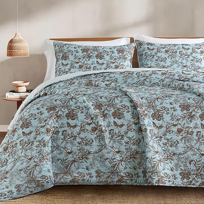 Quilt Set Queen Size Floral Patchwork Quilted, Soft Comforter Set Bedding Sets, Coverlet Bedspread Decorative Quilts with 2 Pillow Shams, (90"x90", 2 Pieces)
