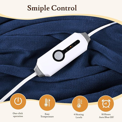 Electric Heated Blanket 72"x84" Full Size Coral Fleece - 4 Heat Settings & 10H Auto Shut Off for Safe Overnight Use, Fast Heating, Machine Washable for Bed, Couch, Office - Dark Dlue