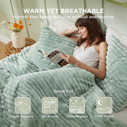 Bedsure California King Comforter - GentleSoft™ 3 Pieces Double-Side Fleece Comforter Set, Cozy Striped Room Decor Aesthetic, Luxury Sage Green Cal King Bedding with 2 Pillowcases, 104x96 Inches