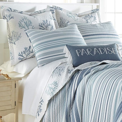 Levtex Home - Truro Quilt Set - Full/Queen Quilt + Two Standard Pillow Shams - Stripe in Shades of Blue - Quilt Size (88x92in.) and Pillow Sham Size (26x20in.) - Reversible - Cotton