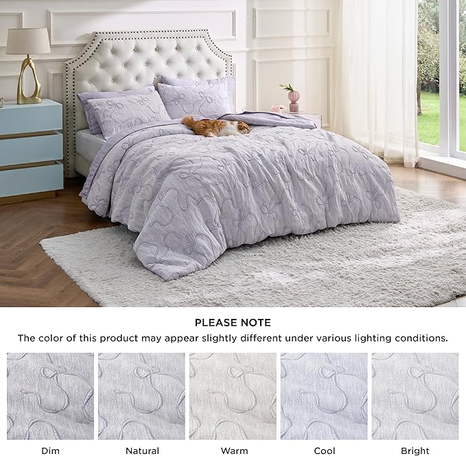 Bedsure Twin/Twin XL Comforter, GentleSoft™ 2 Pieces Bow Cute Bedding Purple Room Decor Aesthetic, Twin/Twin XL Bedding Gifts for Her, 1 Bed Purple Comforter, 1 Pillow Shams, 68x88 Inches