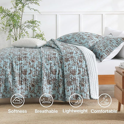 Quilt Set Queen Size Floral Patchwork Quilted, Soft Comforter Set Bedding Sets, Coverlet Bedspread Decorative Quilts with 2 Pillow Shams, (90"x90", 2 Pieces)