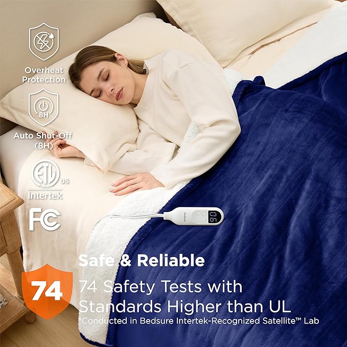Bedsure Electric Blanket Twin - Soft Flannel Heated Blanket, Fast Heating with 10 Time Settings & 6 Heat Settings, Warm Gift for Grandma (62x84 inches, Pageant Blue)