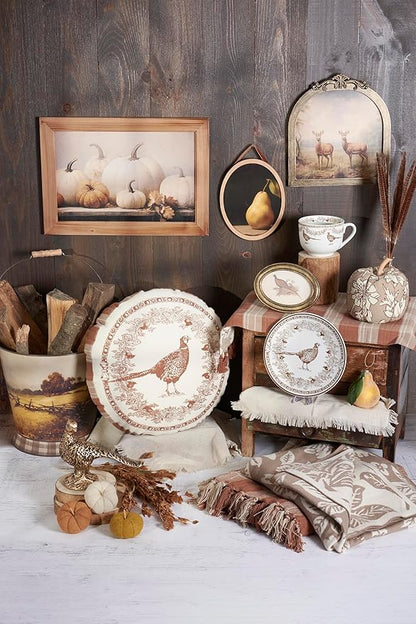 Primitives by Kathy Shaped Pillow - Pheasant, displaying a Round Shape and Vintage Pheasant Design Inspired by Old World décor