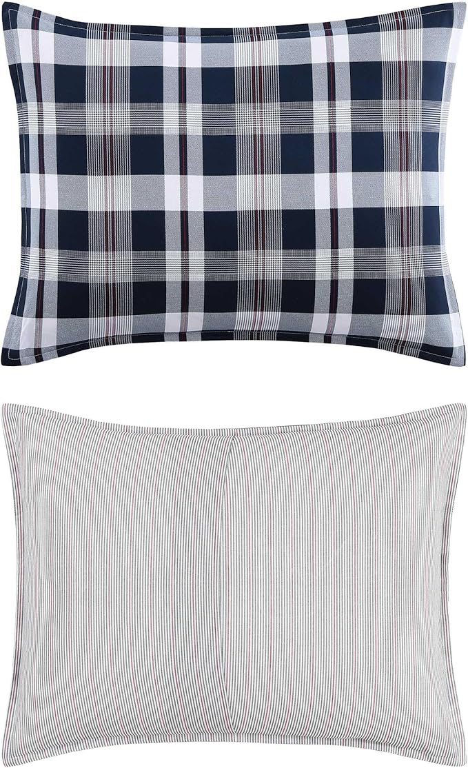 Tommy Hilfiger - Twin/Twin XL Comforter Set, Cotton Textured Bedding with Matching Sham, Medium Weight Bed Set, Oeko-TEX Certified (Dream Madras Blue)