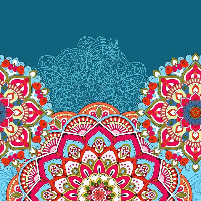 Wake In Cloud - Bohemian Comforter Set, Boho Chic Ornate Floral Elements Pattern Printed for Men Women, Soft Lightweight Bedding, 3 Pieces, Fuchsia Blue, Queen Size