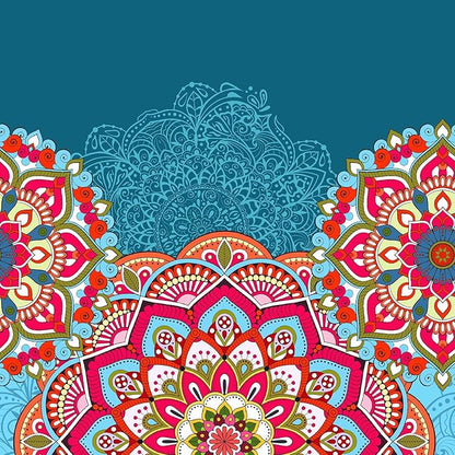 Wake In Cloud - Bohemian Comforter Set, Boho Chic Ornate Floral Elements Pattern Printed for Men Women, Soft Lightweight Bedding, 3 Pieces, Fuchsia Blue, Queen Size