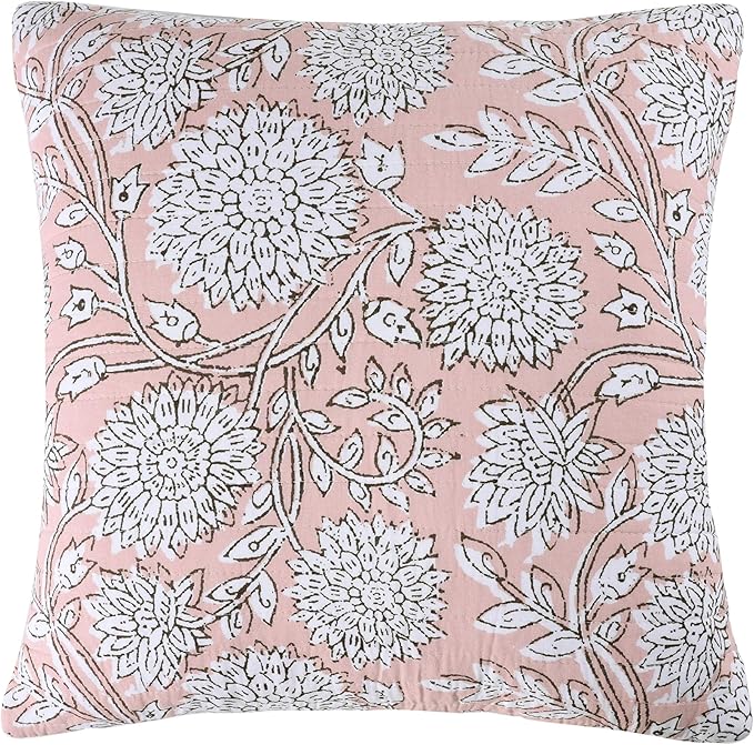 Levtex Home – Adare Blush Decorative Pillow – 18x18in – Feather Filled Throw Pillow – Floral Pattern – Blush and White – Zipper Closure