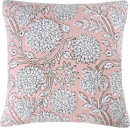 Levtex Home – Adare Blush Decorative Pillow – 18x18in – Feather Filled Throw Pillow – Floral Pattern – Blush and White – Zipper Closure