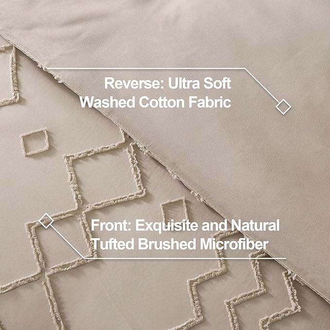 Andency Khaki Tufted Comforter Set Full(79x90Inch), 3 Pieces(1 Tufts Comforter, 2 Pillowcases) Boho Textured Farmhouse Bed, Microfiber Down Alternative Geometric Tan Bedding Set