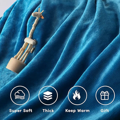Electric Heated Blanket Throw Size 50"×60", Breathable & Luxurious Flannel, Soft Warm Gift with Over-Heat Protection, 4 Heating Levels & 3 H Auto Shut Off, Machine Washable, Lake Blue