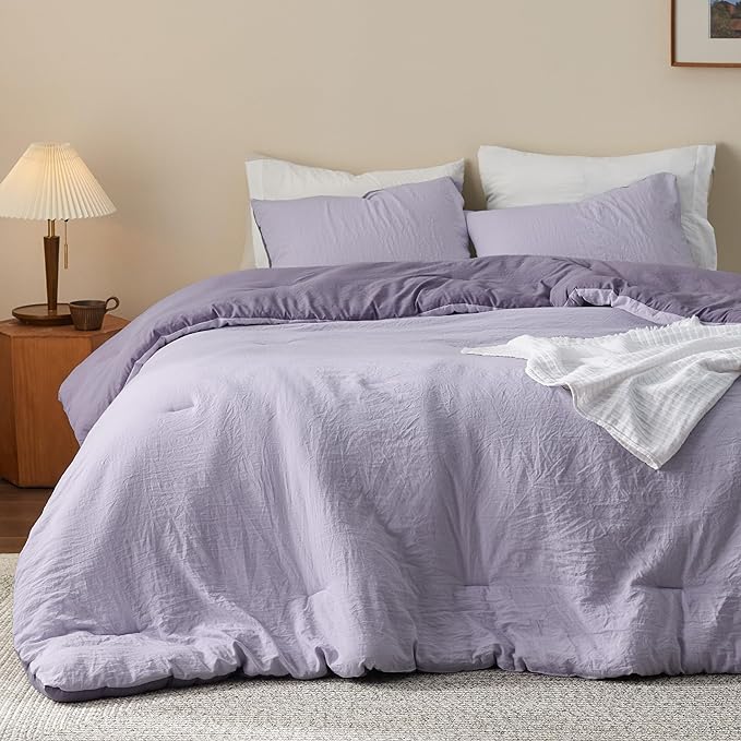 Bedsure King Comforter Set, Purple Lavender Soft Prewashed Bedding for All Seasons, 3 Pieces GentleSoft™ Bed Set, 1 Lightweight Comforter (104"x90") and 2 Pillowcases (20"x36")