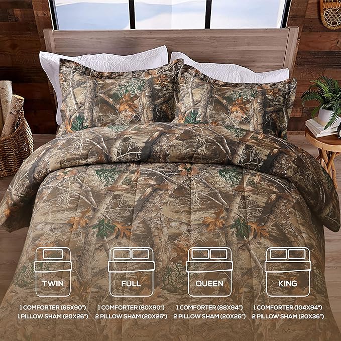 VISI-ONE Realtree Edge Camo Queen 3 Piece Comforter Set – Western Rustic Charm with Farmhouse Accents, All Season Design for Nature & Outdoor Lovers, Country Homes, Cabins, Lodges & Modern Living