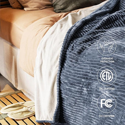 Heated Blanket King Size 100"x90",ETL Certification-10 Heating Levels Electric Blanket&1-10 Hour Auto Off,Heating Blanket with Dual Controller (Dark Blue)