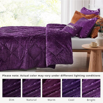 Intelligent Design Twin Comforter Set, Velvet Comforter Set , Luxury Diamond Quilting Comforter Set, Fluffy Comforter Bed Set with Decorative Pillowand 1 Sham, 3 Piece Purple, Twin/Twin XL