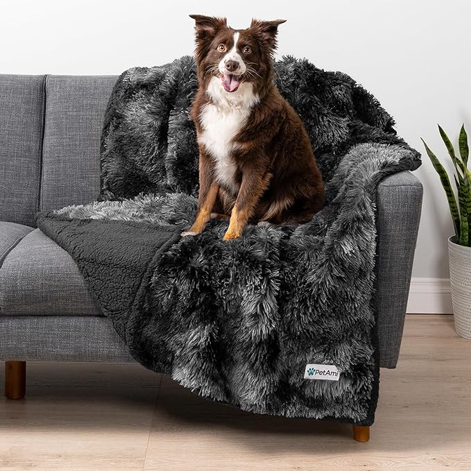 PetAmi Waterproof Dog Blanket for Medium Large Dogs, Calming Fleece Cat Blanket, Couch Protector Washable Sherpa Faux Fur Pet Throw for Puppy, Soft Reversible Leakproof 40x60 Tie-Dye Black