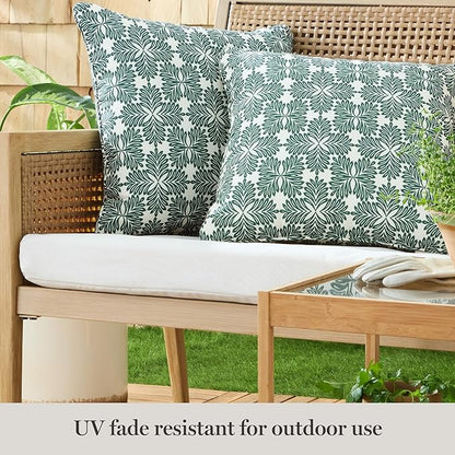 Martha Stewart Tulum Indoor Outdoor Decorative Pillow 2-Pack Set, UV Fade Resistant, Water Repellent, Printed Modern Design, Green, 18"x18"