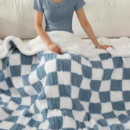 Electric Heated Blanket Full Size 72"×84" with 9 Heating Levels & 1-10Hs Auto Off, Checkered Plaid Double Sided Sherpa, Energy Efficient, Machine Washable, for Couch & Bed, Light Blue