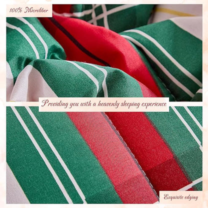 Tititada Christmas Plaid Bed in a Bag 7 Pcs King Size, Green and Red Buffalo Grid Bedding Comforter Set Warm for Winter(1 Comforter, 1 Flat Sheet, 1 Fitted Sheet, 2 Pillow Shams, 2 Pillowcases)