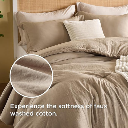 Bedsure Comforter Full Size 5 Pieces - Full Size Comforter Set with Fleece Throw Blanket and Decorative Pillow, Lightweiget Bedding Comforter Sets, All Season Bedding Sets, Khaki