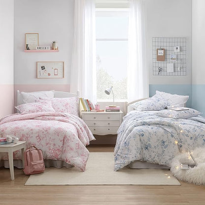 Laura Ashley - Twin XL Comforter Set, Soft & Reversible Cotton Bedding for Year Round Use, 2 Piece Bed Set with Matching Pillowcase (Belinda Blue)