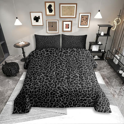 Erosebridal Cheetah Print King Size Comforter Set for Adult Women 3 Pieces Leopard Print Bedding Set for All Seasons African Animal Wildlife Cheetah Bed Set for Grils Room Decor,Modern Black Gray