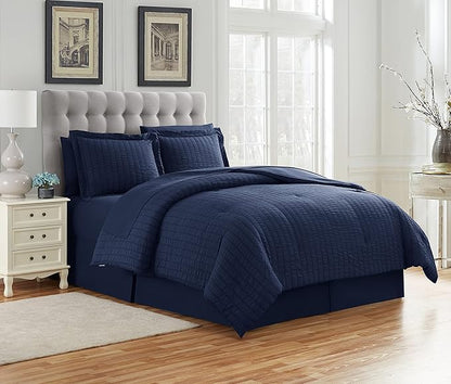 Comforter Set 8 Piece Bed in a Bag Design, Bed Sheets, 2 Pillowcases, & 2 Shams Down Alternative All Season Warmth (Pack of 3)