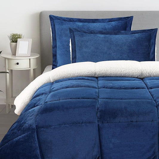 Utopia Bedding Micromink Sherpa Fleece Queen Comforter Set with 2 Pillow Shams, Plush and Warm Bedding Comforter Sets, Down Alternative Comforter, Ultra Soft and Cozy Comforter Set (Queen, Navy)