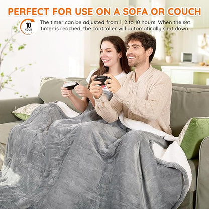 Mia&Coco Heated Blanket Full Size -72"x84" Flannel Electric Blanket,10 Heat Levels, 10-Hour Auto-Off,Fast Heating,Overheat Protection,Machine Washable, Soft Heating Blanket for Home and Office (Gray)