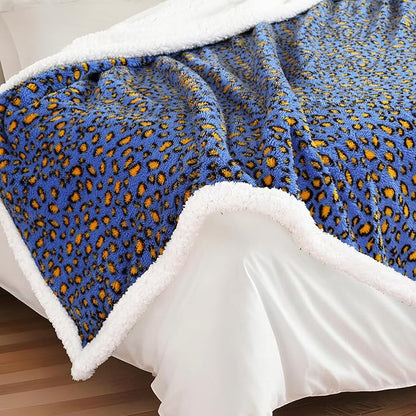 Electric Heated Blanket Full Size 72"×84" with 9 Heating Levels & 1-10Hs Auto Off, Plush Sherpa, Energy Efficient, Machine Washable, for Couch & Bed, Leopard Print Blue & Yellow