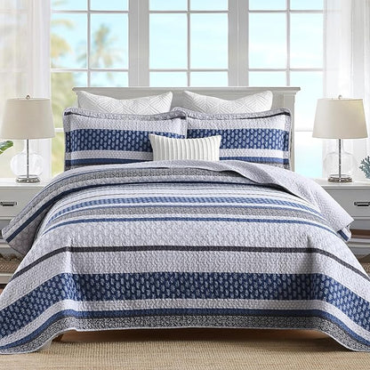 Homzard Quilt Bedding Set Queen Size - 100% Cotton Comforters Set Queen Size,Gray Blue Quilts Bedspread for The Bed, Farmhouse Lightweight Bedding (90 * 98 Inch) and 2 Pillow Shams All Season