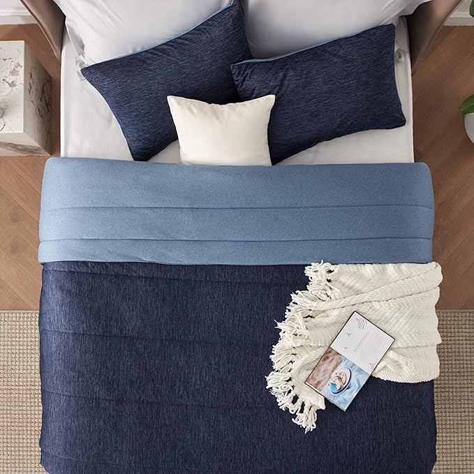 Bedsure King Comforter Set - Cooling and Warm Bed Set, Navy Blue Reversible Bedding for All Season, 3 Pieces, 1 King Size Comforter (102"x90") and 2 Pillow Cases (20"x36")