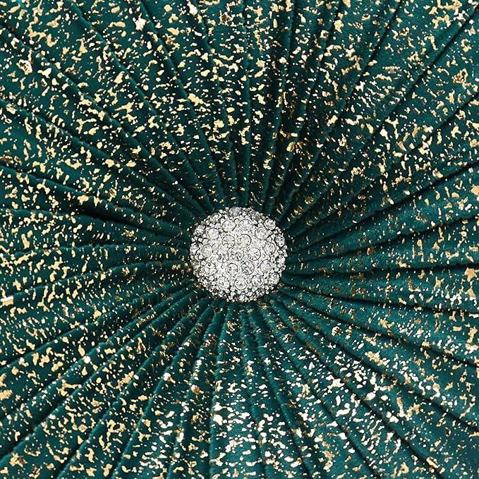 EUCIOR Round Throw Pillows,Christmas Pillows,Green and Gold Throw Pillows,Pumpkin Pleated Handmade Velvet Decorative Pillow for Sofa Bedroom Livingroom