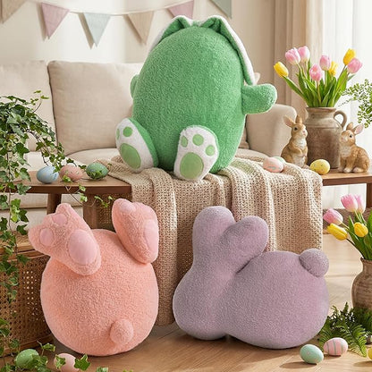 Lanpn Easter Shaped Throw Pillows Set of 3, Pink Egg with Feet Purple Bunny Soft Velvet Green Egg with Hands and Feet Rabbit Cushions for Sofa Couch Bedroom Spring Decor
