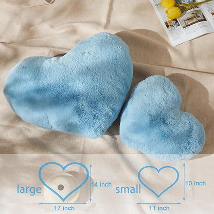 YRXRUS Heart Pillow, Blue Heart Pillows, Love Pillow Gifts, 14X17 Inch Large Heart Shaped Pillows, Faux Rabbit Fur Coquette Room Decor Throw Pillows, Living, Bedroom, Indoor Outdoor