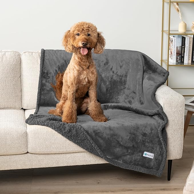 PetAmi Waterproof Dog Blanket for Small Medium Dog Puppy Cat Throw for Couch Cover Leakproof Protection, Sherpa Fleece, Reversible Soft Washable 29x40 Gray Gray