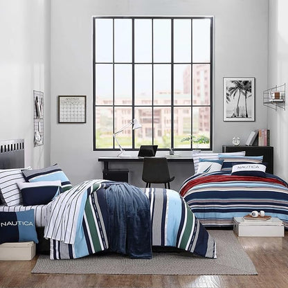 Nautica - King Comforter Set, Ultra Soft Bedding with a Woven Textured Feel, Medium Weight for Year Round Comfort, 5 Piece Bed Set with Matching Pillowcases & Bonus Throw Pillows (Colton Blue)