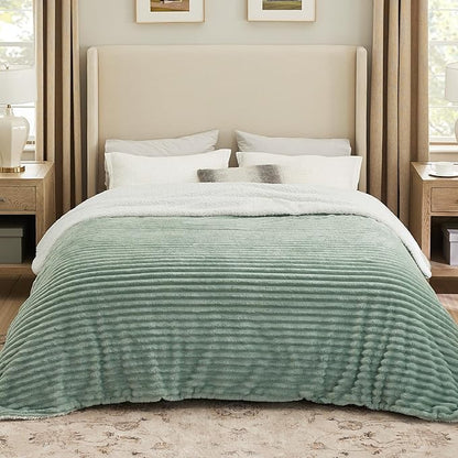 Bedsure Sherpa Blanket Queen Size for Bed - Super Soft, Cozy Fleece Thick Warm Blanket for Winter Christmas, GentleSoft Home Room Decor, Sage Green, 90x90 Inches