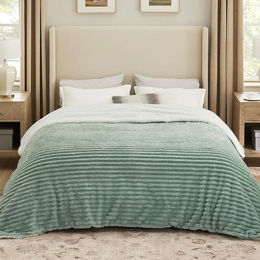 Bedsure Sherpa Blanket Queen Size for Bed - Super Soft, Cozy Fleece Thick Warm Blanket for Winter Christmas, GentleSoft Home Room Decor, Sage Green, 90x90 Inches