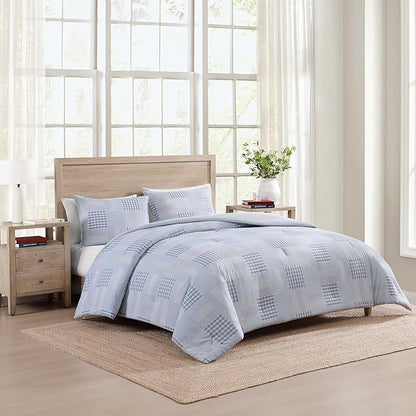Tommy Hilfiger - Full/Queen Comforter Set, Cotton Textured Bedding with Matching Shams, Medium Weight Bed Set, Oeko-TEX Certified (Hamptons Patchwork Blue)