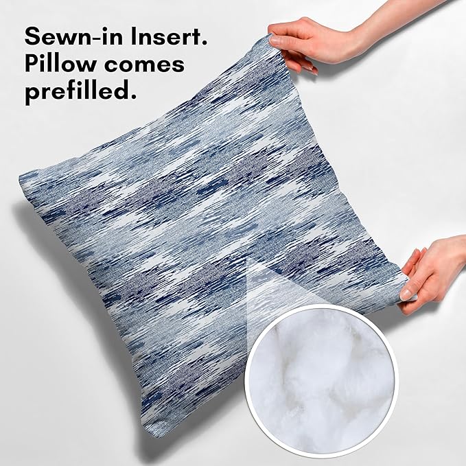 Americanflat 18x18 Throw Pillow with Sewn-in Insert - All-in-One Decorative Pillows - No Cover Needed - Soft and Durable Cushion for Bed or Sofa - Polyester - Blue and White
