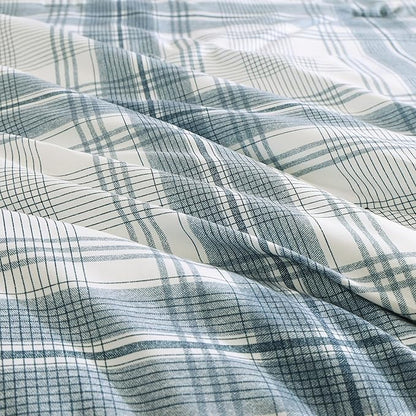 MaiRêve Plaid Full Comforter Sets, Blue Grey Grid Farmhouse Bedding Set Bed in A Bag, Classic Checkered Comforter Sets with Fitted & Flat Sheet, Pillowcases & Shams(Blue Grey, 80"x90")