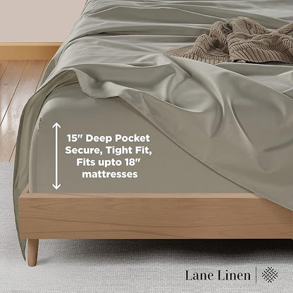 LANE LINEN Queen Size Sheet Set – 600 Thread Count Natural 100% Cotton Sheets, Cooling Bed Sheets, Durable Bedding for Daily Use, Fade Resistant, Snug Fit 15" Deep Pocket Fitted Sheet – Silver