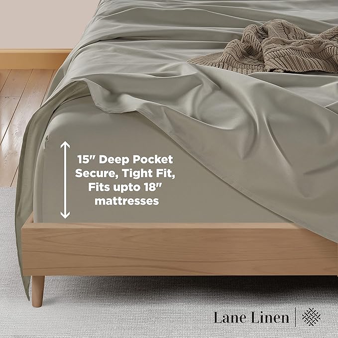 LANE LINEN King Sheet Set – 600 Thread Count Long Staple 100% Cotton King Size Sheet Set, Hotel Luxury Soft Silky Sateen Finish, Gentle on Body, Fully Elasticized 15" Deep Pocket – Silver