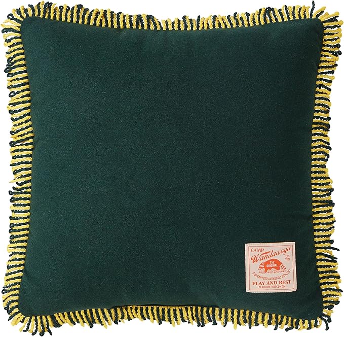 Camp Wandawega Souvenir Fringed Throw Pillow, Vintage Lodge Decorative Pillow, Square 20x20